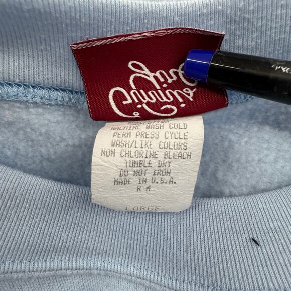 Vintage Floral Embroidered crewneck Blue Grandma USA Ginnis Girl Size Large - Picture 5 of 7